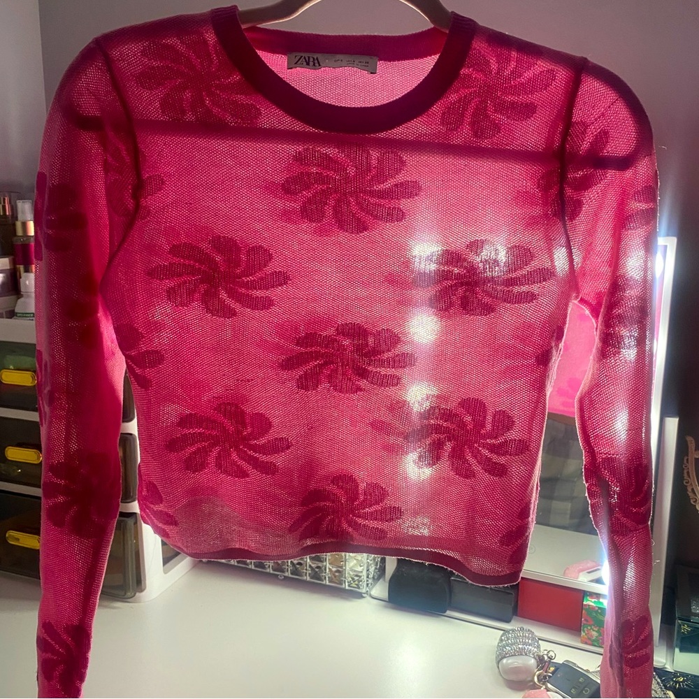 Zara Floral Mesh Crop Top